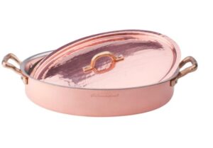 Casserole ovale basse  cuivre martelé et étamé 30x22 cm