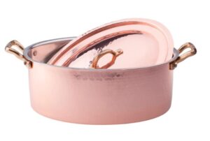 Casserole ovale haute cuivre martelé et étamé 30x22 cm