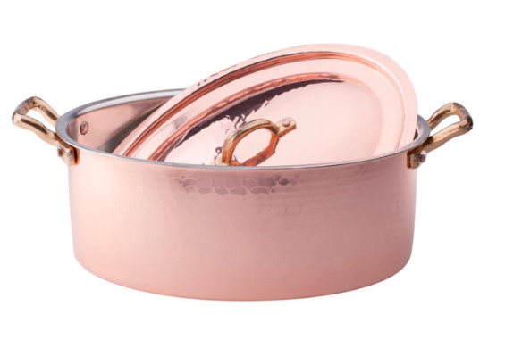 Casserole ovale haute cuivre martelé et étamé 30x22 cm